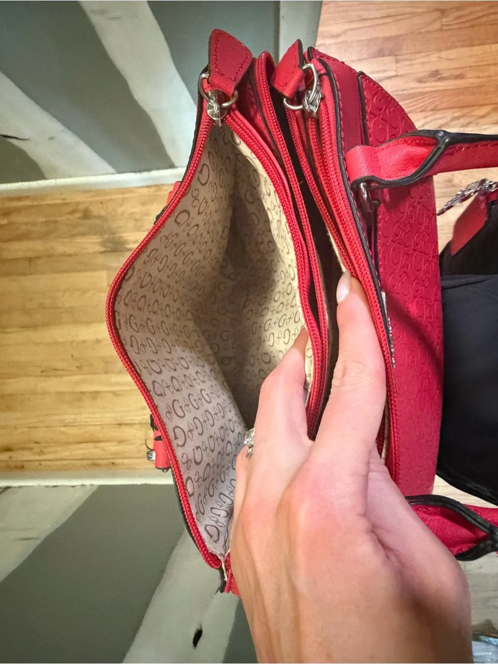 GUESS Coral Red Signature Satchel Bag